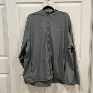 Nike Dri-FIT Running Jacket XXL Gray‎ Full Zip Lightweight Hooded Men's